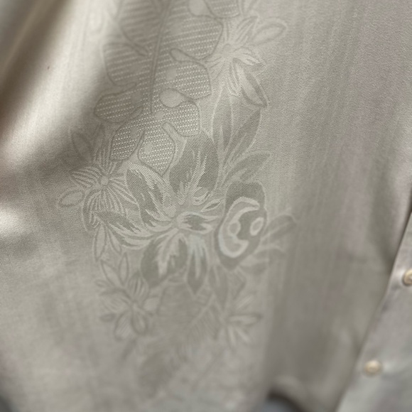 TOMMY BAHAMA XXL 100% Silk Button Up Shirt Floral Damask Prt Ivory Short Sleeve - Picture 4 of 11